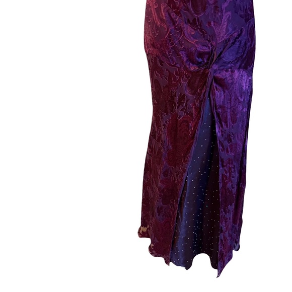 Vintage 90s Valerie Stevens Purple Burnout style gown w/slit SZ 10. - Picture 11 of 12